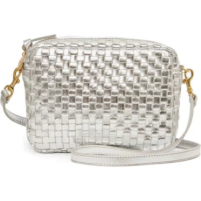 Clare V . Midi Sac Woven Crossbody Bag In Silver Specchio Woven Checker