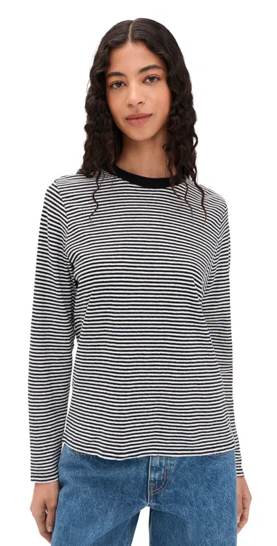 Clare V Mini Stripe Long Sleeve Tee Black/cream