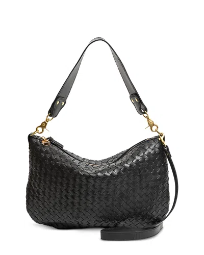 Clare V Moyen Medium Woven Leather Messenger Bag In Black