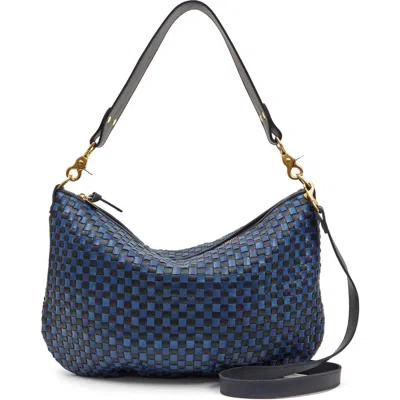 Clare V . Moyen Messenger Bag In Dark Blue Woven Checker