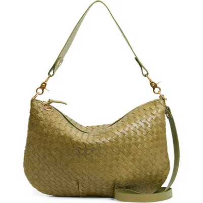 Clare V . Moyen Messenger Woven Leather Bag In Green