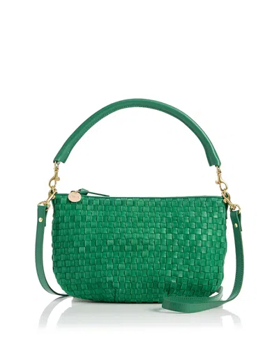 Clare V Moyen Messenger Woven Leather Crossbody Bag In Green