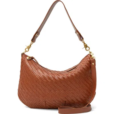 Clare V . Moyen Woven Leather Messenger Bag In Hazelnut Woven Zig Zag