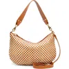 Clare V Petit Moyen Woven Leather Messenger Bag In Natural & Cream Woven Checker