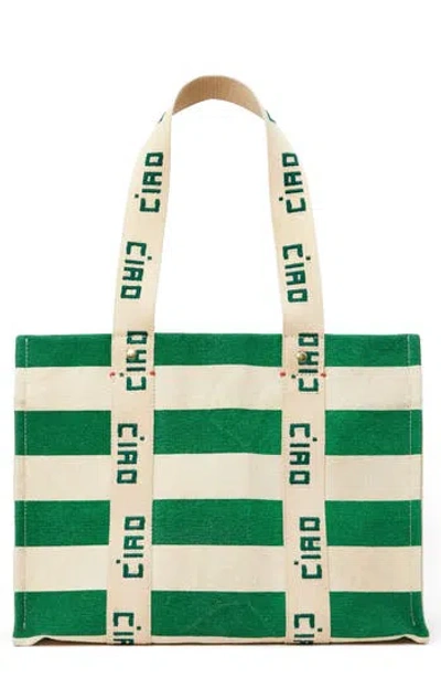 Clare V . Noemie Stripe Cotton Canvas Tote In Palm Green /canvas Stripe