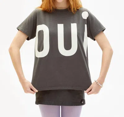 Clare V Original Cotton Tee In Faded Black W/ Cream Grand Oui