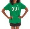 Clare V Original Crewneck Tee With Oui In Green Apple W/ Cream In Green