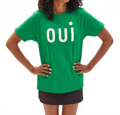Clare V Original Crewneck Tee With Oui In Green Apple W/ Cream