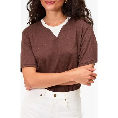 Clare V . Original Linen V-stitch T-shirt In Brown