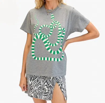 Clare V Original Short Sleeve Tee In Grey Melange With Green Apple/ Cream Snake In Gray
