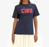 Clare V Original Tee In Navy With Bright Poppy Block Ciao In Multi