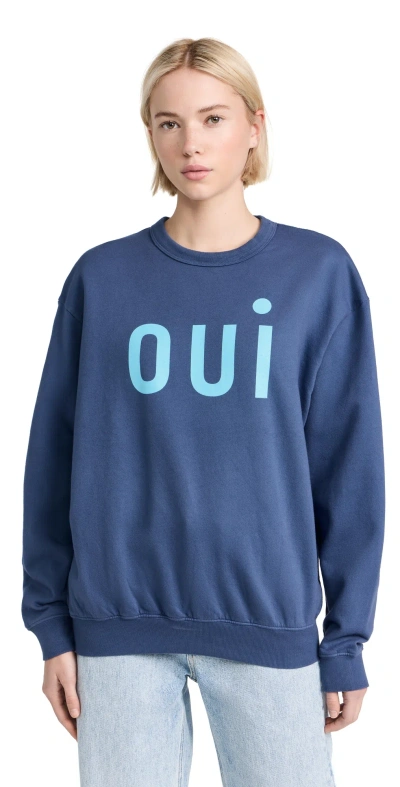 Clare V Oversized Sweatshirt Faded Navy W/ Light Blue Oui