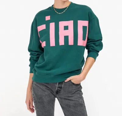 Clare V Oversized Sweatshirt In Deep Pine W/ Petal Grand Block Ciao In Multi