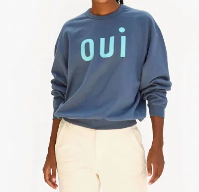 Clare V Oversized Sweatshirt In Faded Navy W/ Light Blue Oui In Multi