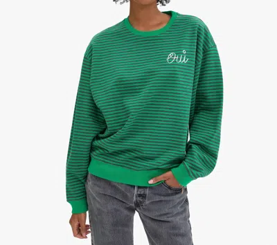 Clare V Oversized Sweatshirt In Green Ocharcoal Stripes