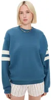 Clare V Oversized Varsity Sweatshirt Desert Blue W/ Cream In Desert Blue W/ Cream