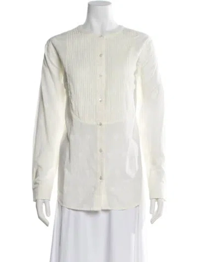 Pre-owned Clare V Patterned Crew Neck Blouse W/ Tags In White