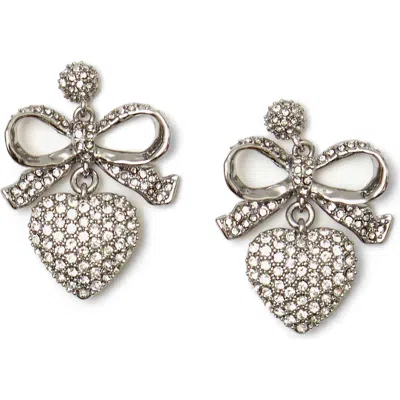 Clare V . Pavé Crystal Heart Drop Earrings In Silver