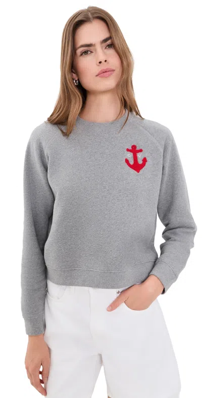 Clare V Petit Chenille Anchor Le Court Sweatshirt Grey Melange