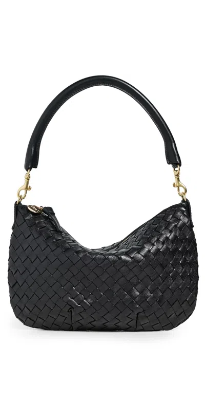 Clare V Petit Moyen Medium Woven Diagonal Messenger Bag Black