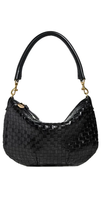 Clare V Moyen Messenger Crossbody Bag In Black Woven Checker