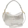 Clare V . Petit Moyen Messenger Bag In Silver Specchio Woven Checker