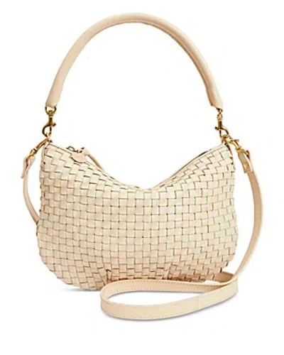 Clare V Petit Moyen Messenger Woven Leather Checker Crossbody In Cream