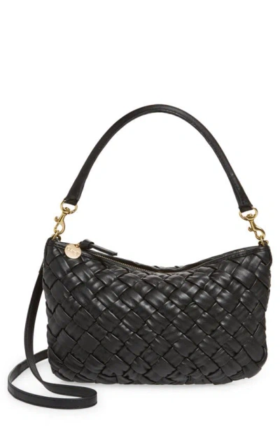Clare V Petit Moyen Woven Leather Messenger Bag In Black Puffy Woven