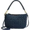 Clare V . Petit Moyen Woven Leather Messenger Bag In Bright Navy Puffy Woven