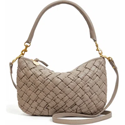 Clare V . Petit Moyen Woven Leather Messenger Bag In Dove Grey
