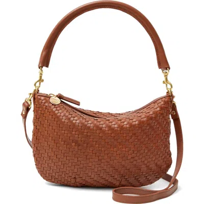Clare V . Petit Moyen Woven Leather Messenger Bag In Hazelnut Woven Zig Zag