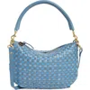 Clare V . Petit Moyen Woven Leather Messenger Bag In Light Blue