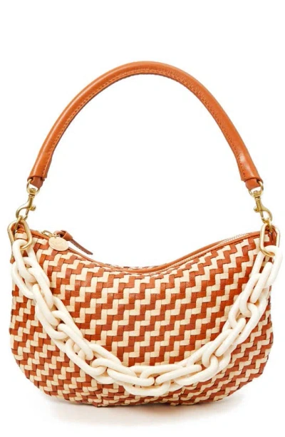 Clare V Petit Moyen Woven Leather Messenger Bag In Natural & Cream Woven Checker