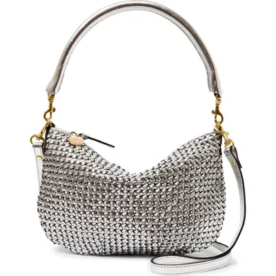 Clare V . Petit Moyen Woven Leather Messenger Bag In Silver
