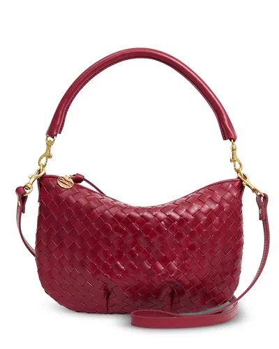Clare V Petit Moyn Woven Leather Shoulder Bag In Burgundy