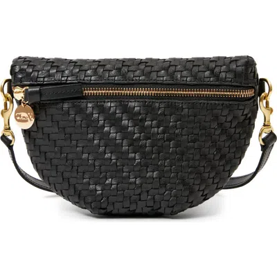 Clare V . Petite Fanny Rattan Woven Leather Belt Bag In Black