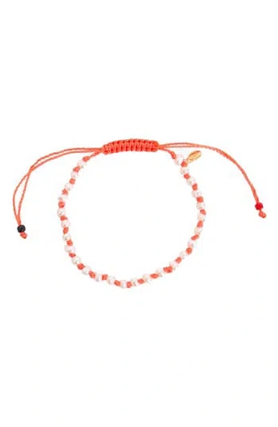 Clare V . Petite Freshwater Pearl Beaded Slide Bracelet In Orange