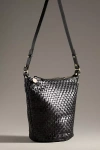 Clare V Petite Jeanne Woven Leather Bucket Bag In Black
