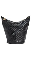 Clare V Petite Jeanne Woven Leather Bucket Bag In Black Woven Checker