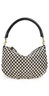 Clare V Petite Moyen Messenger Bag Black & Cream Woven Checker In Black & Cream Woven Checker