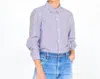 Clare V Phoebe Blouse In Dark Lilac & Cream Stripe In Blue
