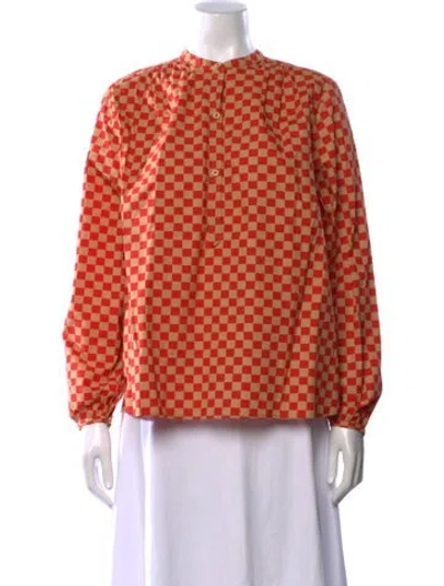 Pre-owned Clare V Plaid Print Long Sleeve Blouse