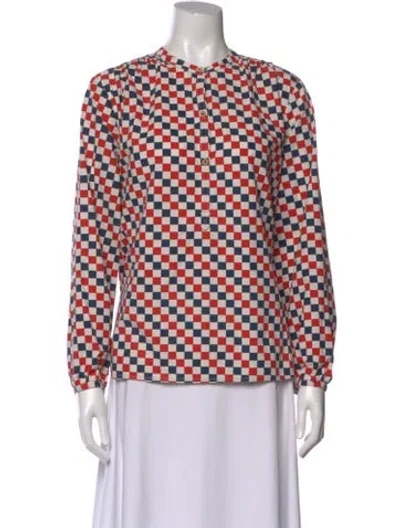 Pre-owned Clare V Plaid Print Long Sleeve Blouse In Multi