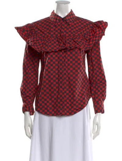 Pre-owned Clare V Plaid Print Long Sleeve Blouse In Multi
