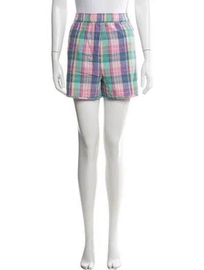Pre-owned Clare V Plaid Print Mini Shorts W/ Tags In White