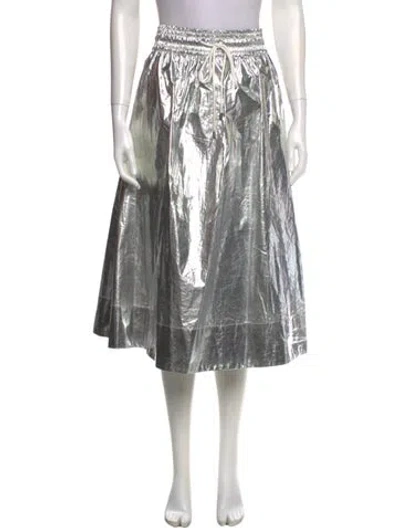 Pre-owned Clare V Pleated Accents Midi Length Skirt In Silver