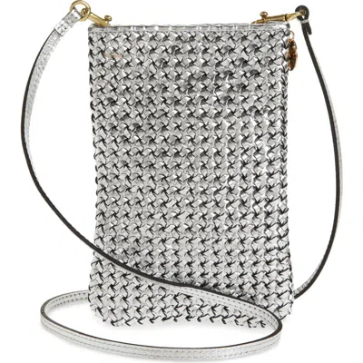 Clare V . Poche Woven Leather Crossbody Bag In Silver