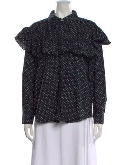 Pre-owned Clare V Polka Dot Print Long Sleeve Blouse In Blue