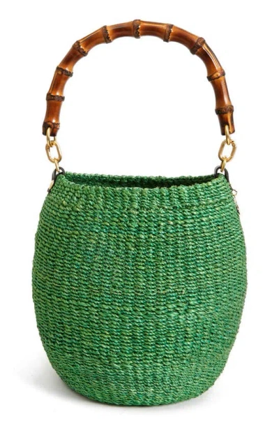 Clare V Pot De Miel Bamboo Top Handle Straw Basket Bag In Green