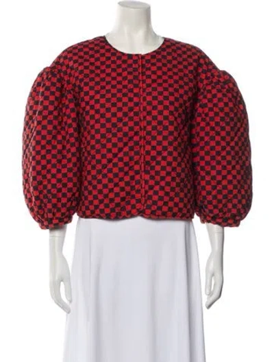 Pre-owned Clare V Printed Bomber Jacket In Red